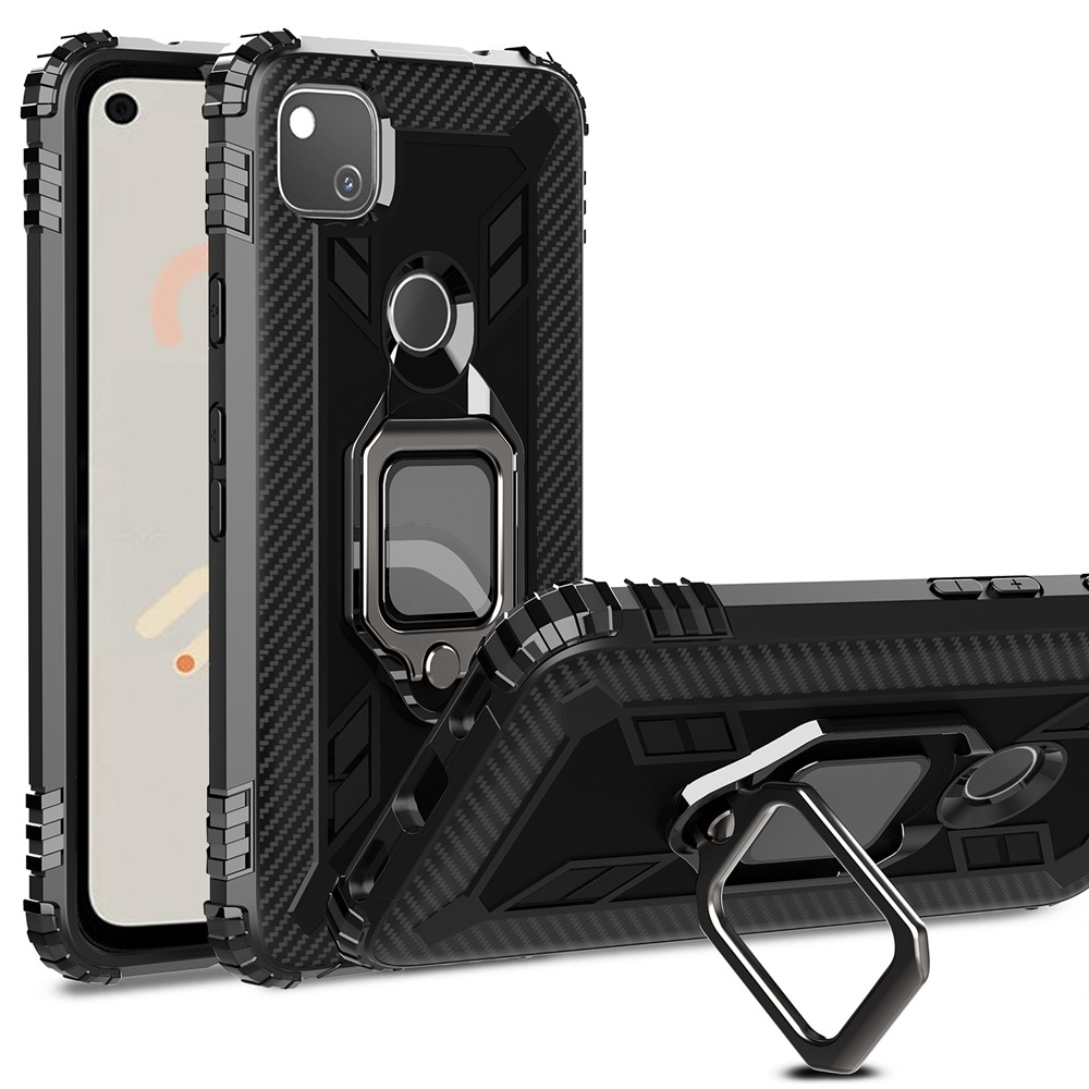 Dinger Ring Kickstand TPU Case de Teléfono Móvil Protective Protective Para Google Pixel 4a - Negro