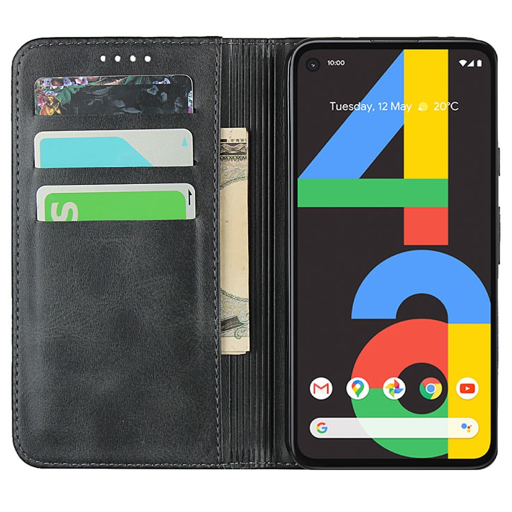 Caso De Suporte De Couro Magnético Absorto Automático Para O Google Pixel 4a Textured PU Couro Acessório - Preto-4