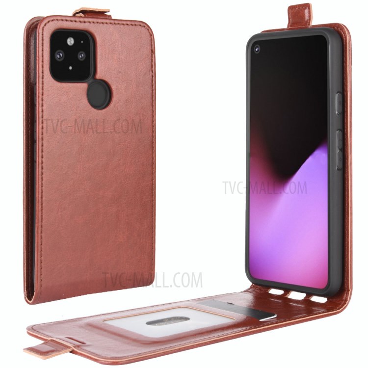 Vertical Flip Shell Crazy Horse Leather Protective Case for Google Pixel 5 XL - Brown-1