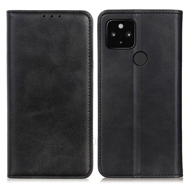 Auto-absorbed Split Leather Wallet Case for Google Pixel 5 XL - Black-1