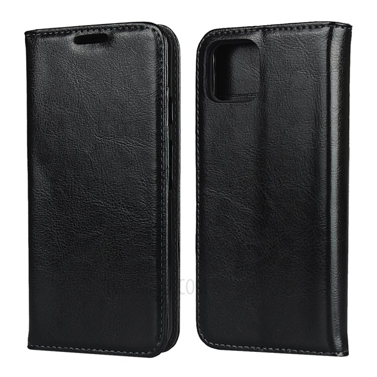 Crazy Horse Genuine Leather Wallet Stand Case for Google Pixel 4 XL - Black-1