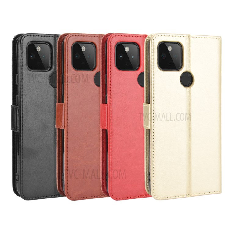 Crazy Horse Skin Leather Shell with Strap for Google Pixel 4a 5G - Black-10