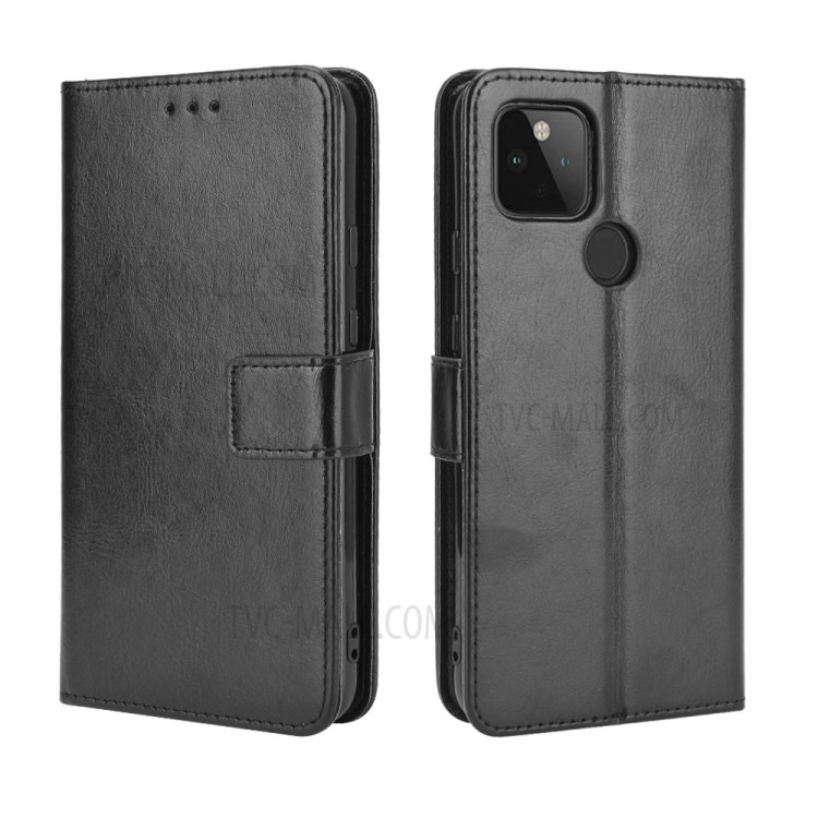 Crazy Horse Skin Leather Shell with Strap for Google Pixel 4a 5G - Black-3