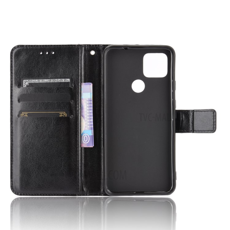 Crazy Horse Skin Leather Shell with Strap for Google Pixel 4a 5G - Black-6