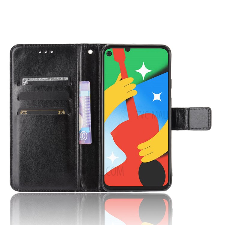 Crazy Horse Skin Leather Shell with Strap for Google Pixel 4a 5G - Black-7