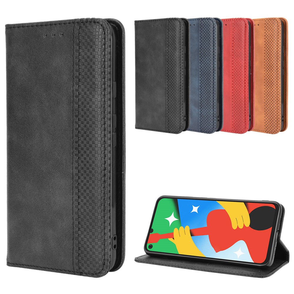 Vintage Style Wallet Stand Leather Phone Cover for Google Pixel 4a 5G - Black-12