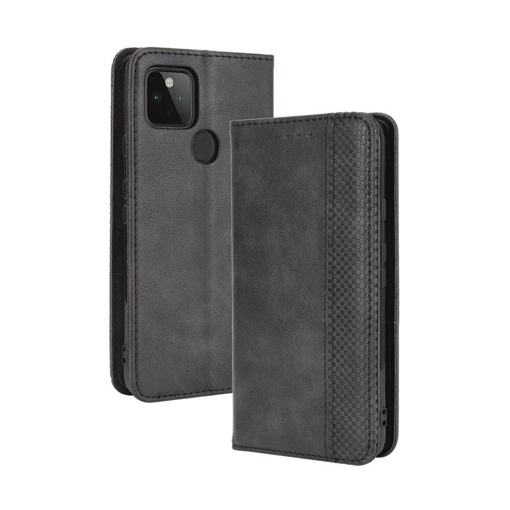 Vintage Style Wallet Stand Leather Phone Cover for Google Pixel 4a 5G - Black-2