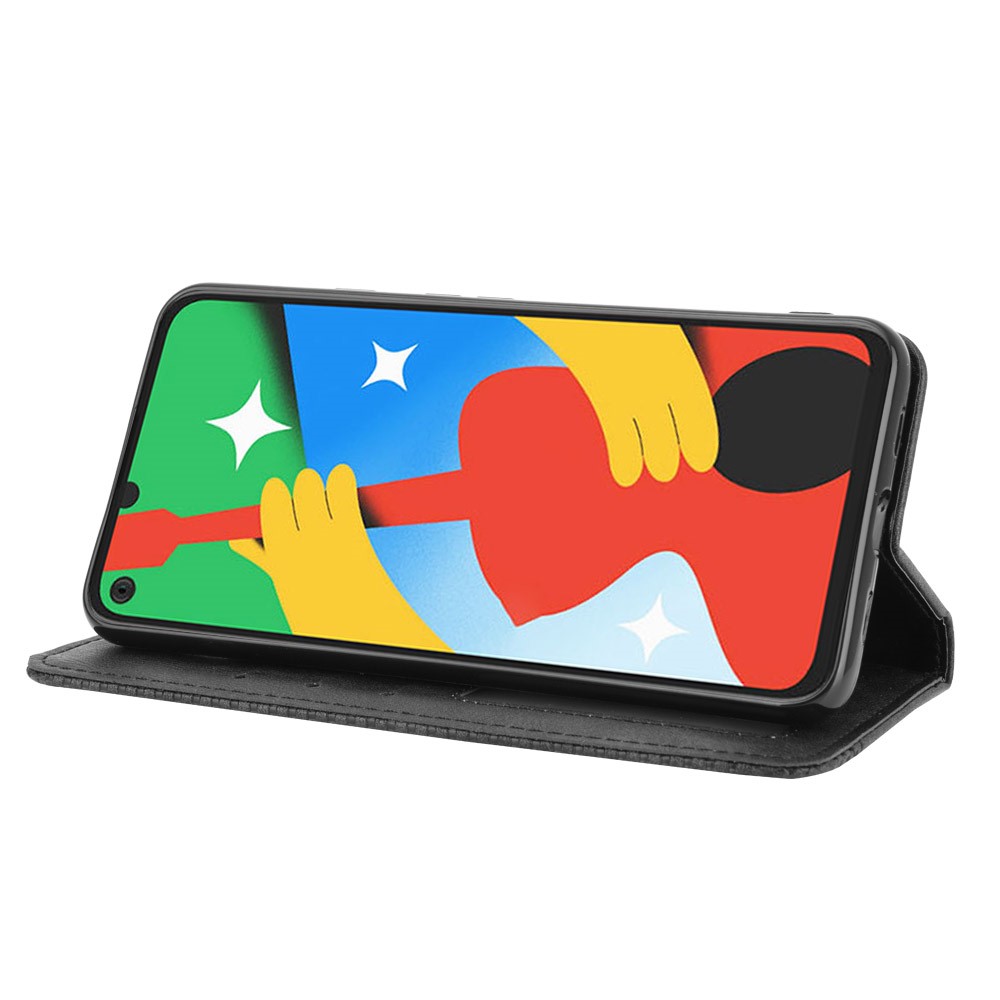 Vintage Style Wallet Stand Leather Phone Cover for Google Pixel 4a 5G - Black-6