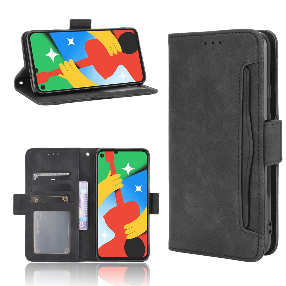 Multi-slot Leather Case Wallet Stand Cover Protector for Google Pixel 4a 5G - Black-1