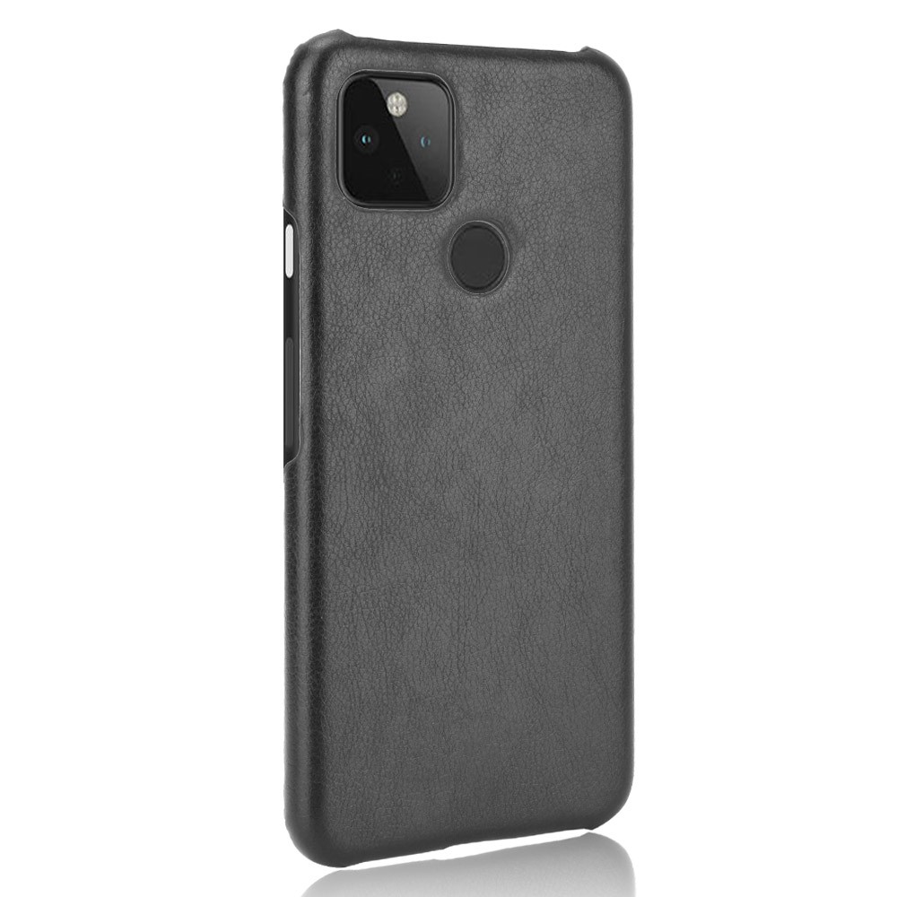Litchi Skin Leather Coated PC Unique Design Shell for Google Pixel 5 - Black-2