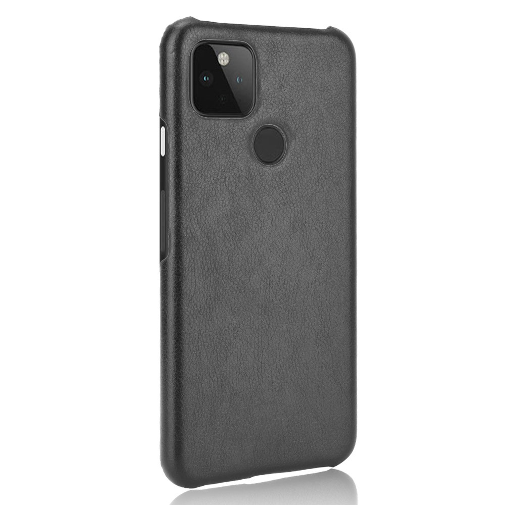 Litchi Skin Leather Coated PC Unique Design Shell for Google Pixel 5 - Black-2