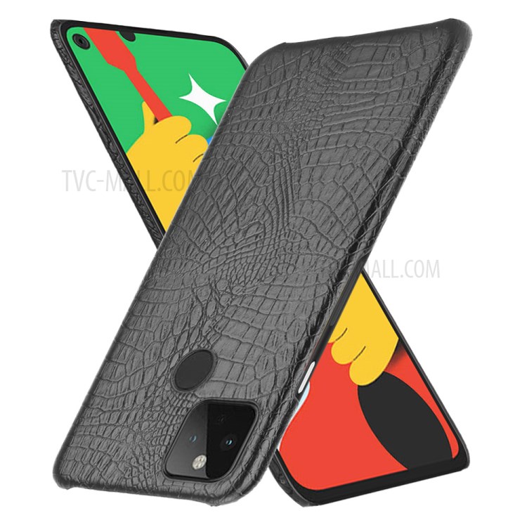 Crocodile Skin PU Leather Coated PC Case for Google Pixel 4a 5G - Black-2