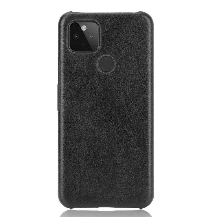 Litchi Texture PU Leather Coated Plastic Protector Hard Cover for Google Pixel 4a 5G - Black-1