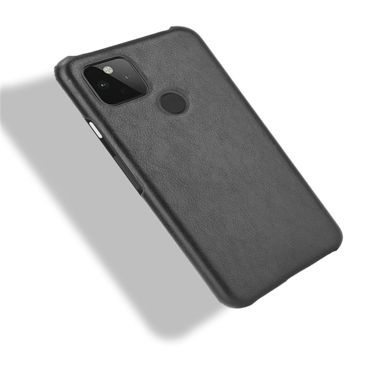 Litchi Texture PU Leather Coated Plastic Protector Hard Cover for Google Pixel 4a 5G - Black-3