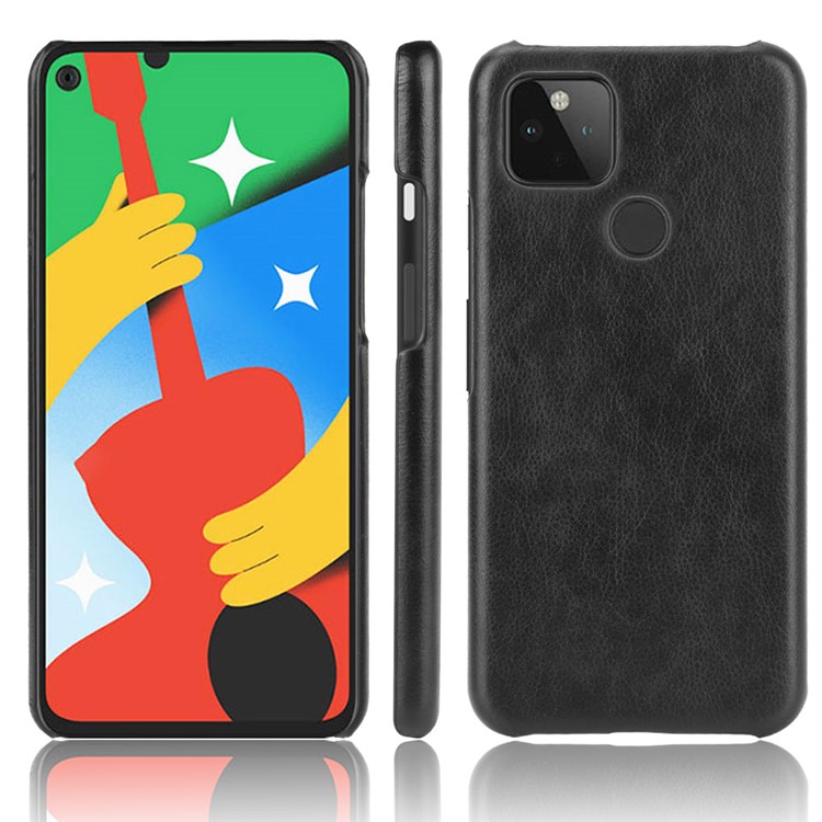 Litchi Texture PU Leather Coated Plastic Protector Hard Cover for Google Pixel 4a 5G - Black-4