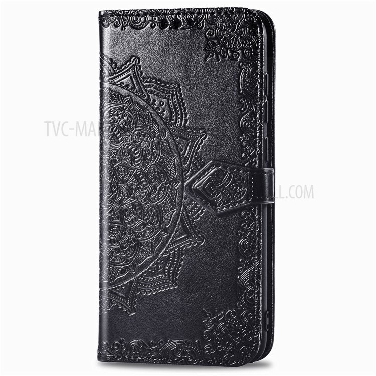 Embossed Mandala Flower Wallet Leather Cover for Google Pixel 4a - Black-3