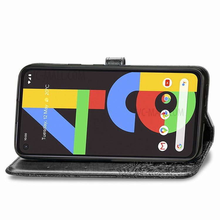 Embossed Mandala Flower Wallet Leather Cover for Google Pixel 4a - Black-6