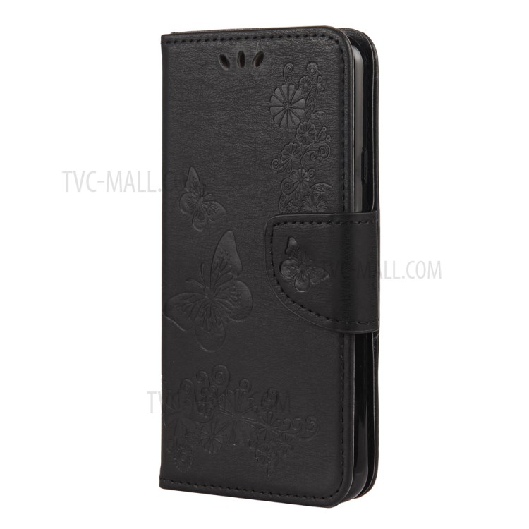Butterfly Pattern Imprinting TPU + PU Leather Phone Protector for Google Pixel 4a - Black-2