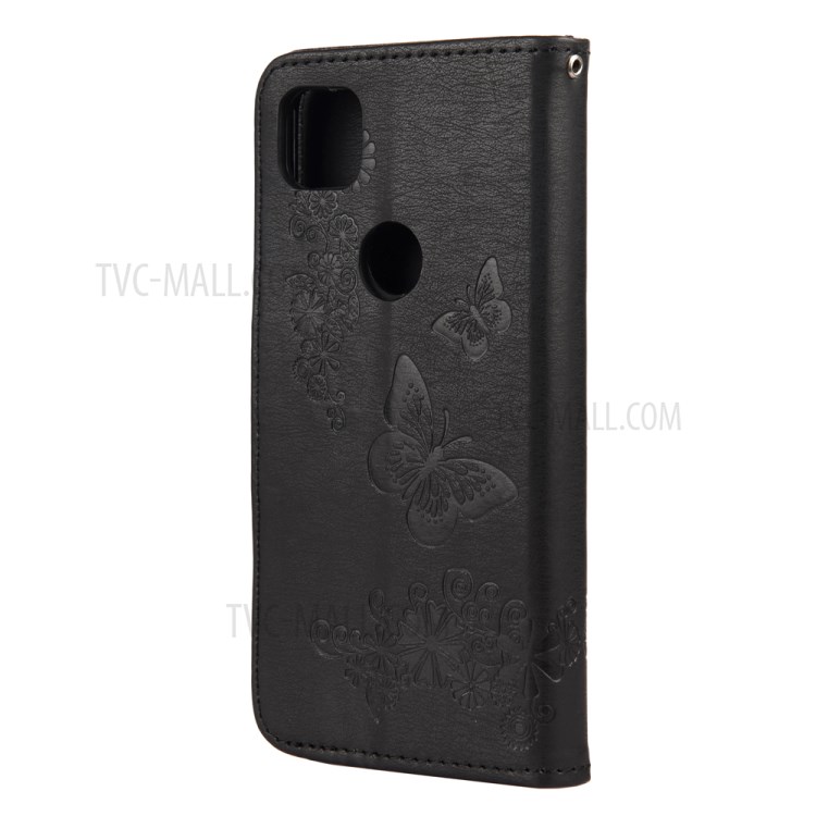 Butterfly Pattern Imprinting TPU + PU Leather Phone Protector for Google Pixel 4a - Black-3