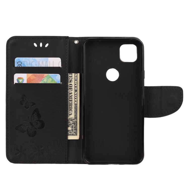 Butterfly Pattern Imprinting TPU + PU Leather Phone Protector for Google Pixel 4a - Black-4