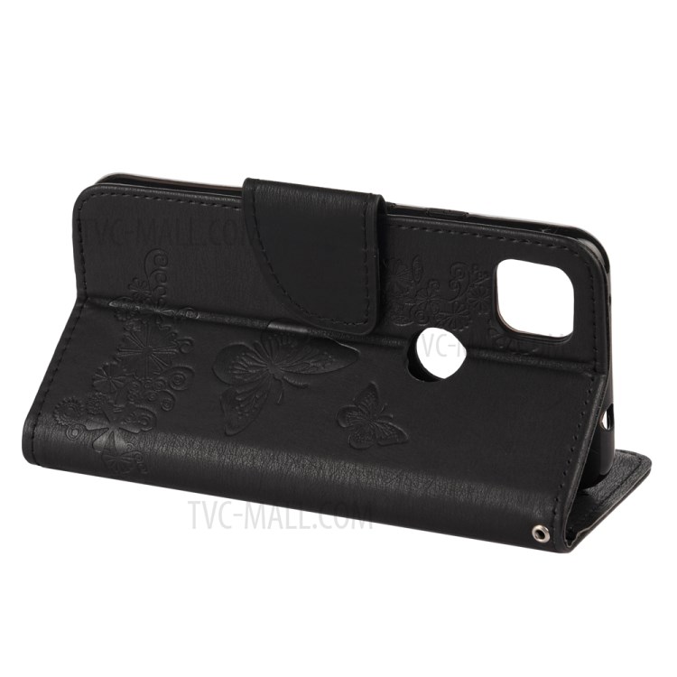 Butterfly Pattern Imprinting TPU + PU Leather Phone Protector for Google Pixel 4a - Black-6