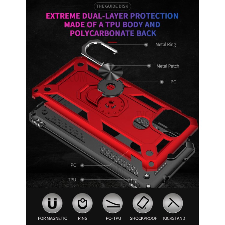 Armor Hybrid PC TPU Shell for Google Pixel 5 XL Kickstand Cover - Red-5