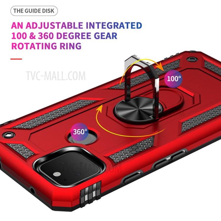 Armor Hybrid PC TPU Shell for Google Pixel 5 XL Kickstand Cover - Red-7