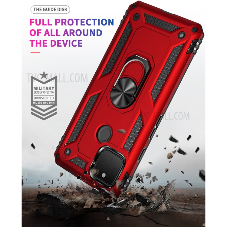 Armor Hybrid PC TPU Shell for Google Pixel 5 XL Kickstand Cover - Red-8