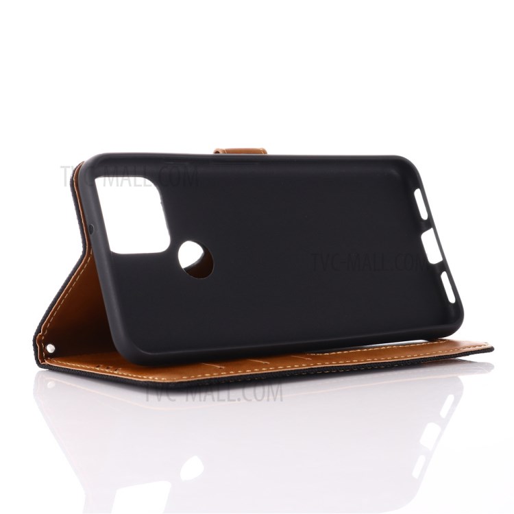 Jeans Cloth Texture Flap Leather Wallet Stand Phone Protector for Google Pixel 5 - Black-6