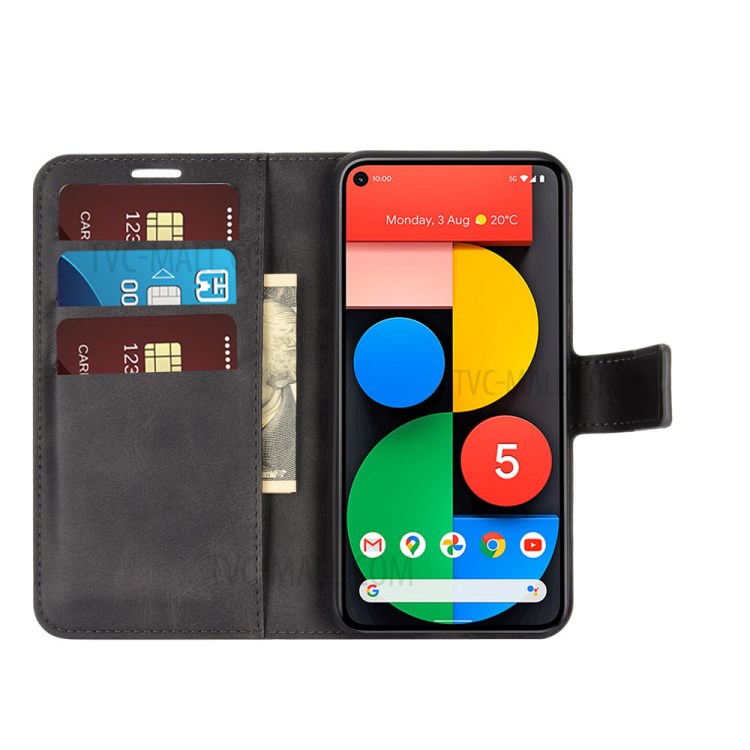 Wallet Stand Leather Mobile Phone Cover for Google Pixel 5 - Black-6