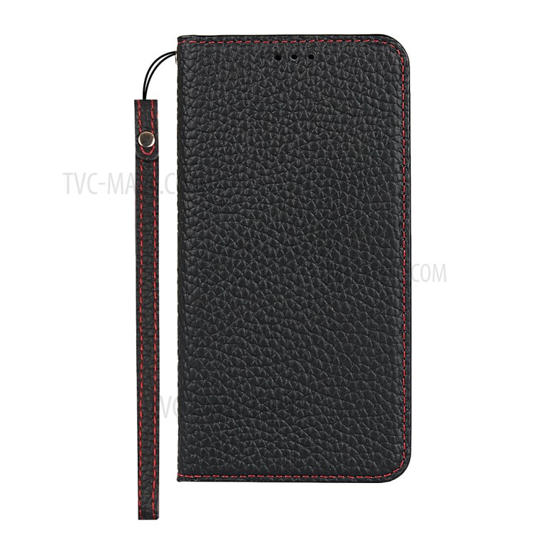 Litchi Skin Genuine Leather Coated TPU Stand Case for Google Pixel 4a - Black-3