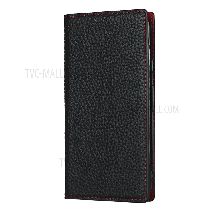 Litchi Skin Genuine Leather Coated TPU Stand Case for Google Pixel 4a - Black-4