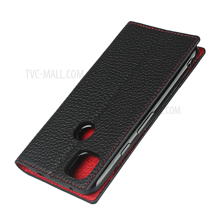 Litchi Skin Genuine Leather Coated TPU Stand Case for Google Pixel 4a - Black-9