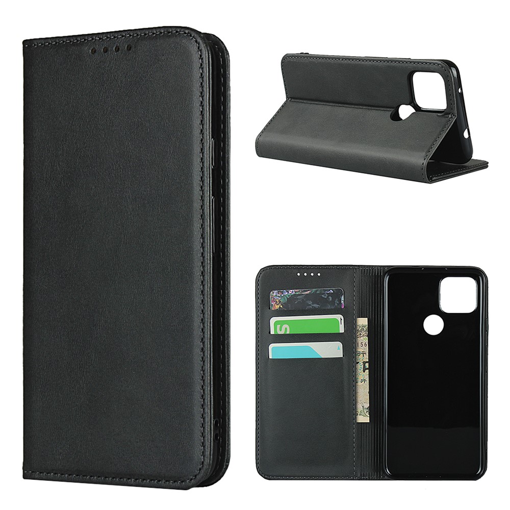 Auto-absorbed Wallet Leather Stand Cover Case for Google Pixel 4a 5G - Black-1