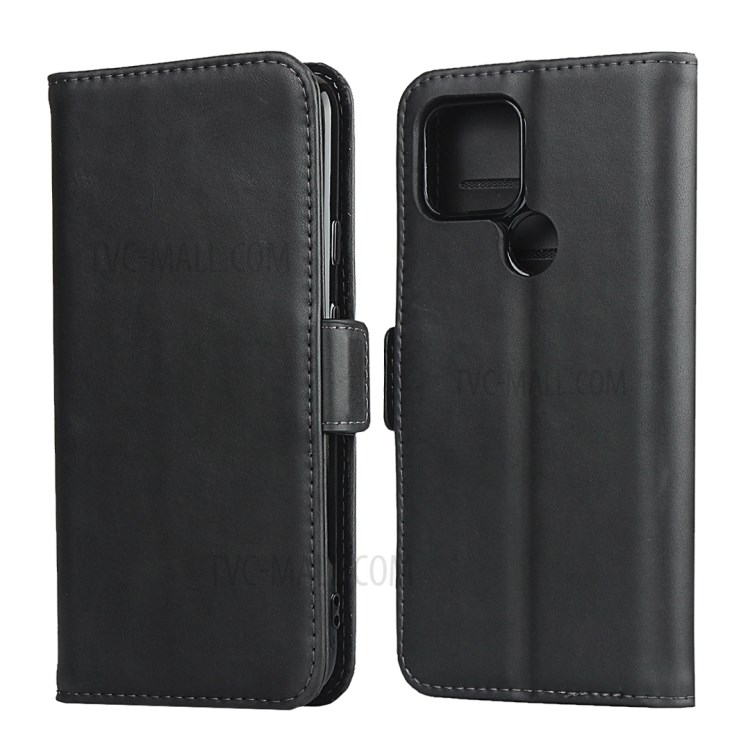 Dual-Magnet-Clasp Design Genuine Leather Wallet Protector Stand Shell for Google Pixel 5 - Black-1