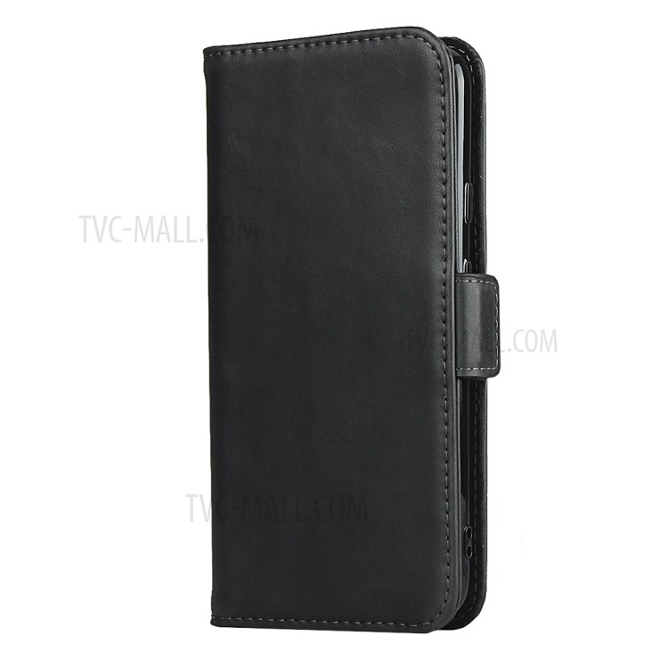 Dual-Magnet-Clasp Design Genuine Leather Wallet Protector Stand Shell for Google Pixel 5 - Black-2