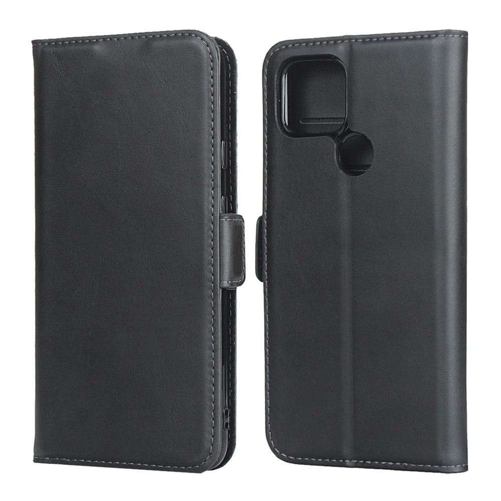 Full Protection Genuine Leather Wallet Stand Design Protector Shell for Google Pixel 4a 5G - Black-1