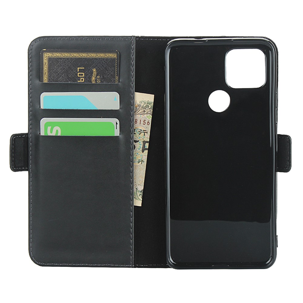 Full Protection Genuine Leather Wallet Stand Design Protector Shell for Google Pixel 4a 5G - Black-4