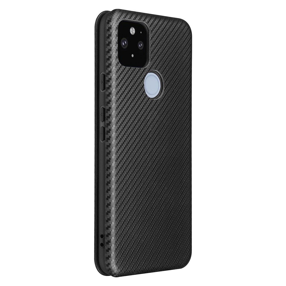 Auto-absorbed Stand Carbon Fiber Texture Leather Shell Cover for Google Pixel 5A - Black-4