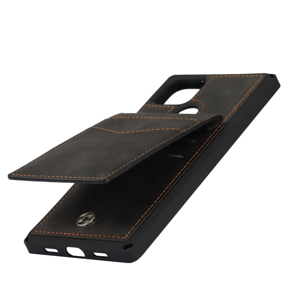 Skin-Touch PU Leather Coated TPU Kickstand Card Slot Design Phone Case with Strap for Google Pixel 5 - Black-10