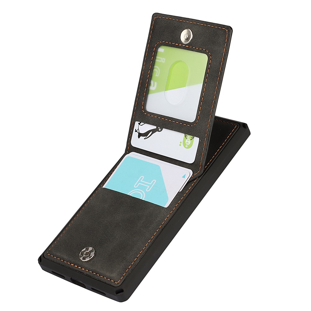 Skin-Touch PU Leather Coated TPU Kickstand Card Slot Design Phone Case with Strap for Google Pixel 5 - Black-11