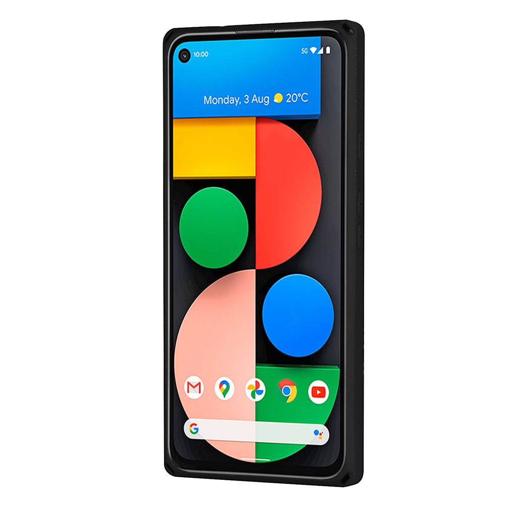 Skin-Touch PU Leather Coated TPU Kickstand Card Slot Design Phone Case with Strap for Google Pixel 5 - Black-4