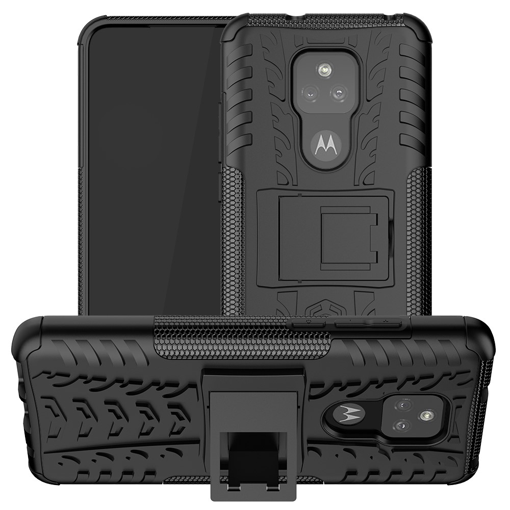 Cool Tyre Pattern PC + TPU Phone Case with Kickstand for Motorola Moto G Play (2021) - Black-1