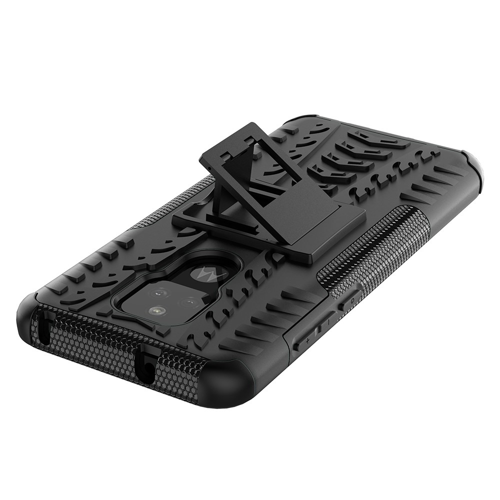 Cool Tyre Pattern PC + TPU Phone Case with Kickstand for Motorola Moto G Play (2021) - Black-6