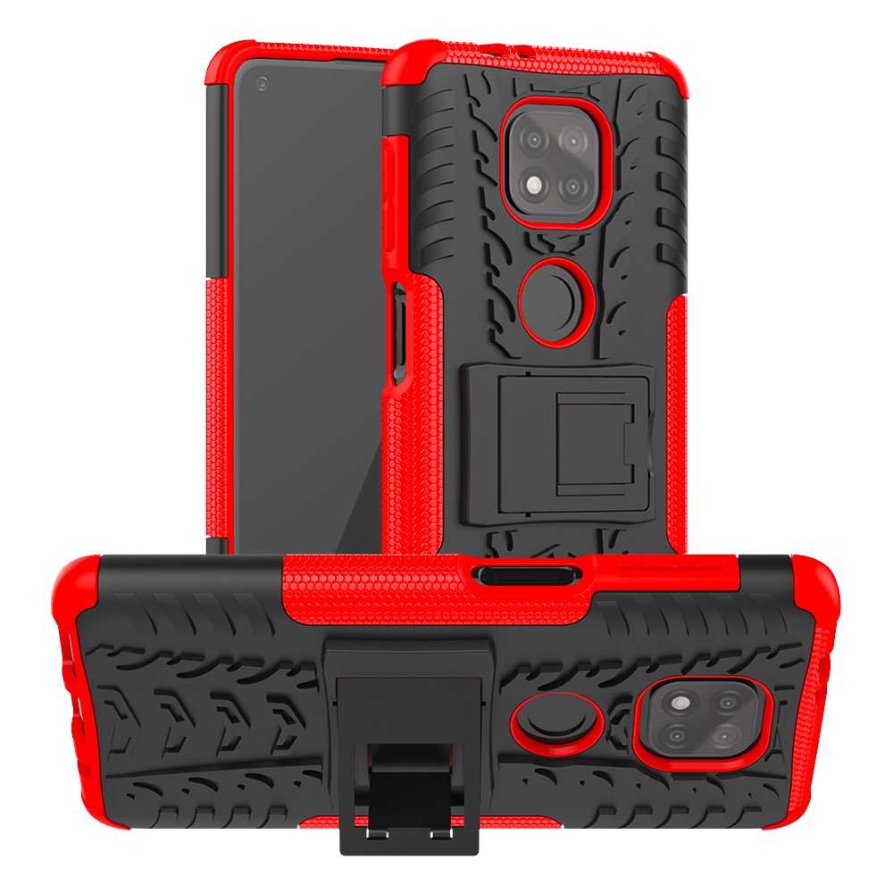 Cool Tyre Pattern PC + TPU Phone Case with Kickstand for Motorola Moto G Power (2021) - Red-1
