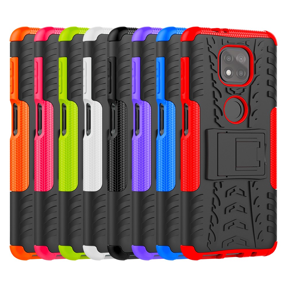 Cool Tyre Pattern PC + TPU Phone Case with Kickstand for Motorola Moto G Power (2021) - Red-10