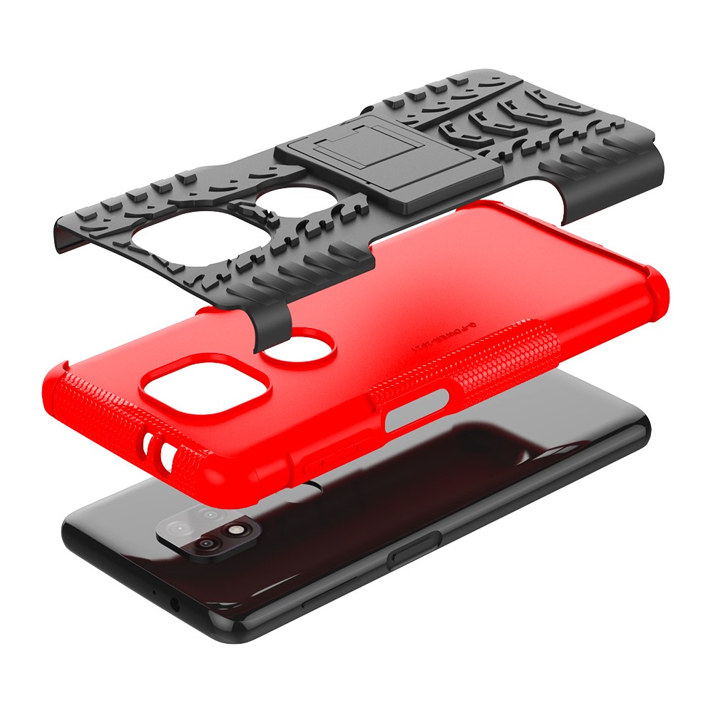 Cool Tyre Pattern PC + TPU Phone Case with Kickstand for Motorola Moto G Power (2021) - Red-6