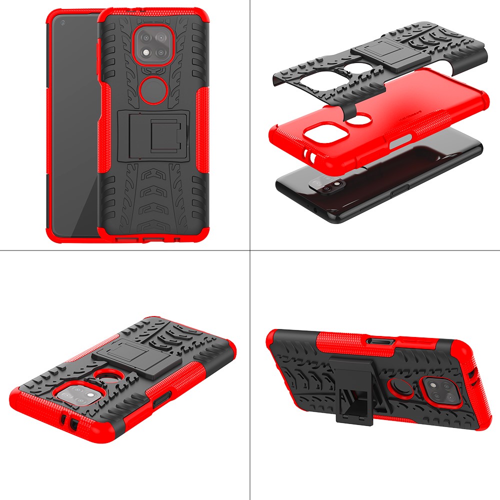 Cool Tyre Pattern PC + TPU Phone Case with Kickstand for Motorola Moto G Power (2021) - Red-7
