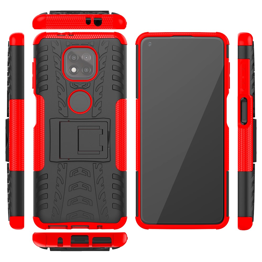 Cool Tyre Pattern PC + TPU Phone Case with Kickstand for Motorola Moto G Power (2021) - Red-9