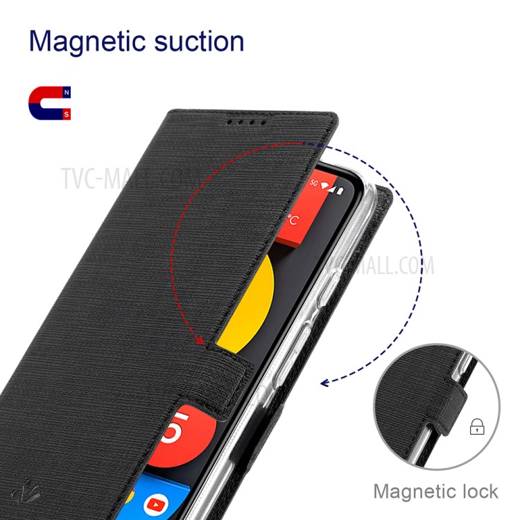 VILI K Series Wallet Stand Design Leather Phone Cover for Google Pixel 5a - Black-4